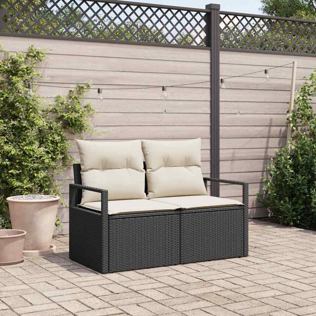 Garden Sofa with Cushion Black 120 x 62 x 69cm Poly Rattan