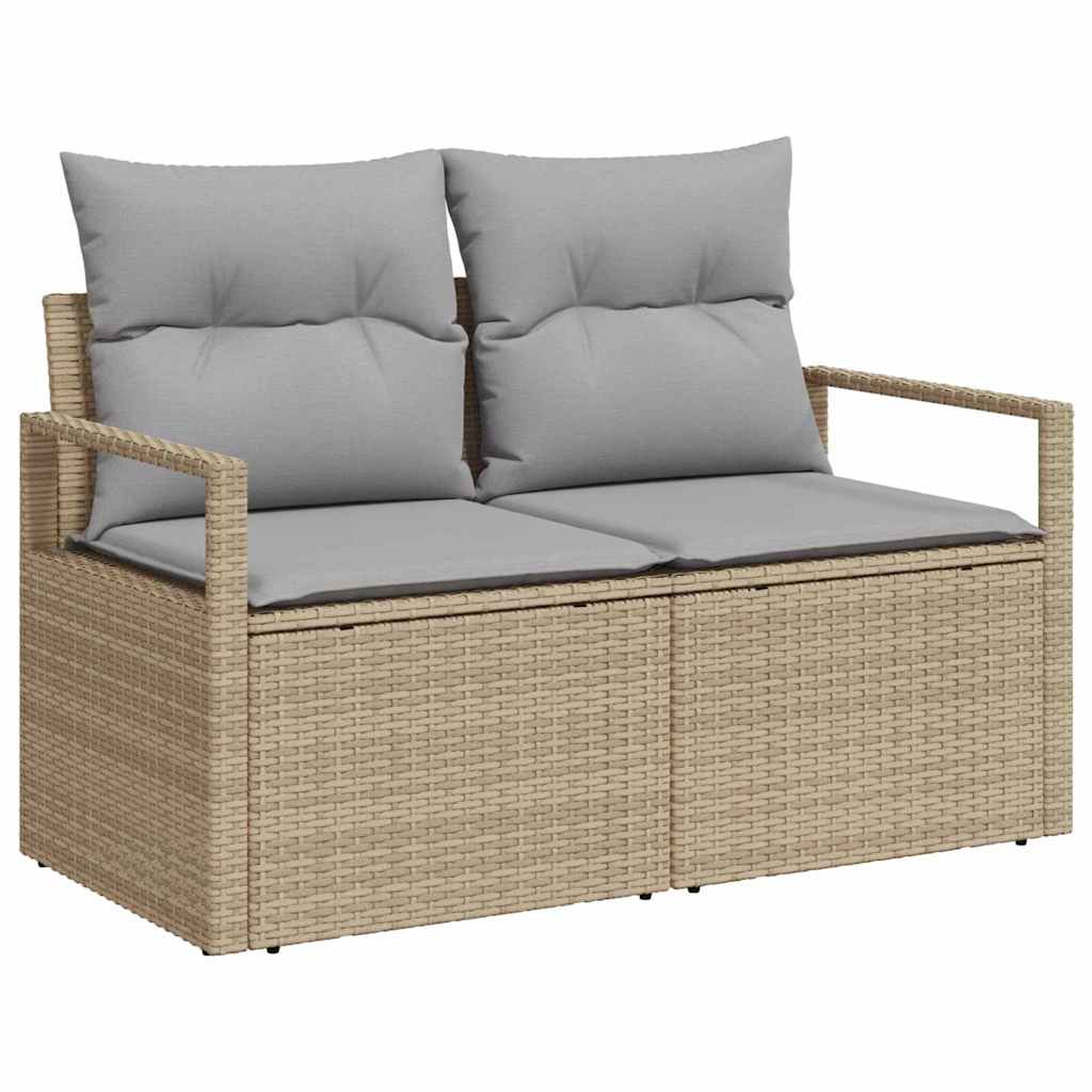 Garden Sofa with Cushion Beige 120 x 62 x 69cm Poly Rattan