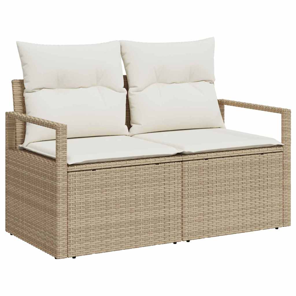 Garden Sofa with Cushion Beige 120 x 62 x 69cm Poly Rattan
