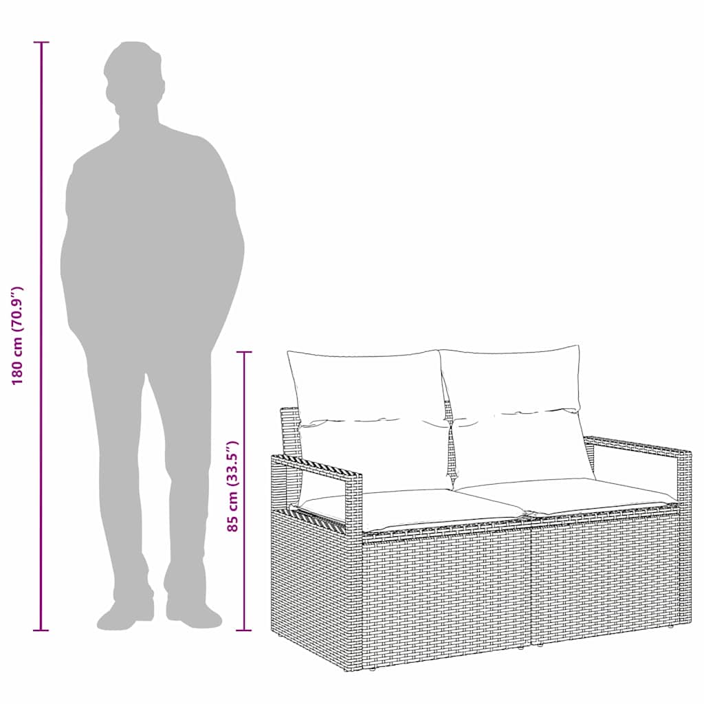 Garden Sofa with Cushion Grey 120 x 62 x 69cm Poly Rattan