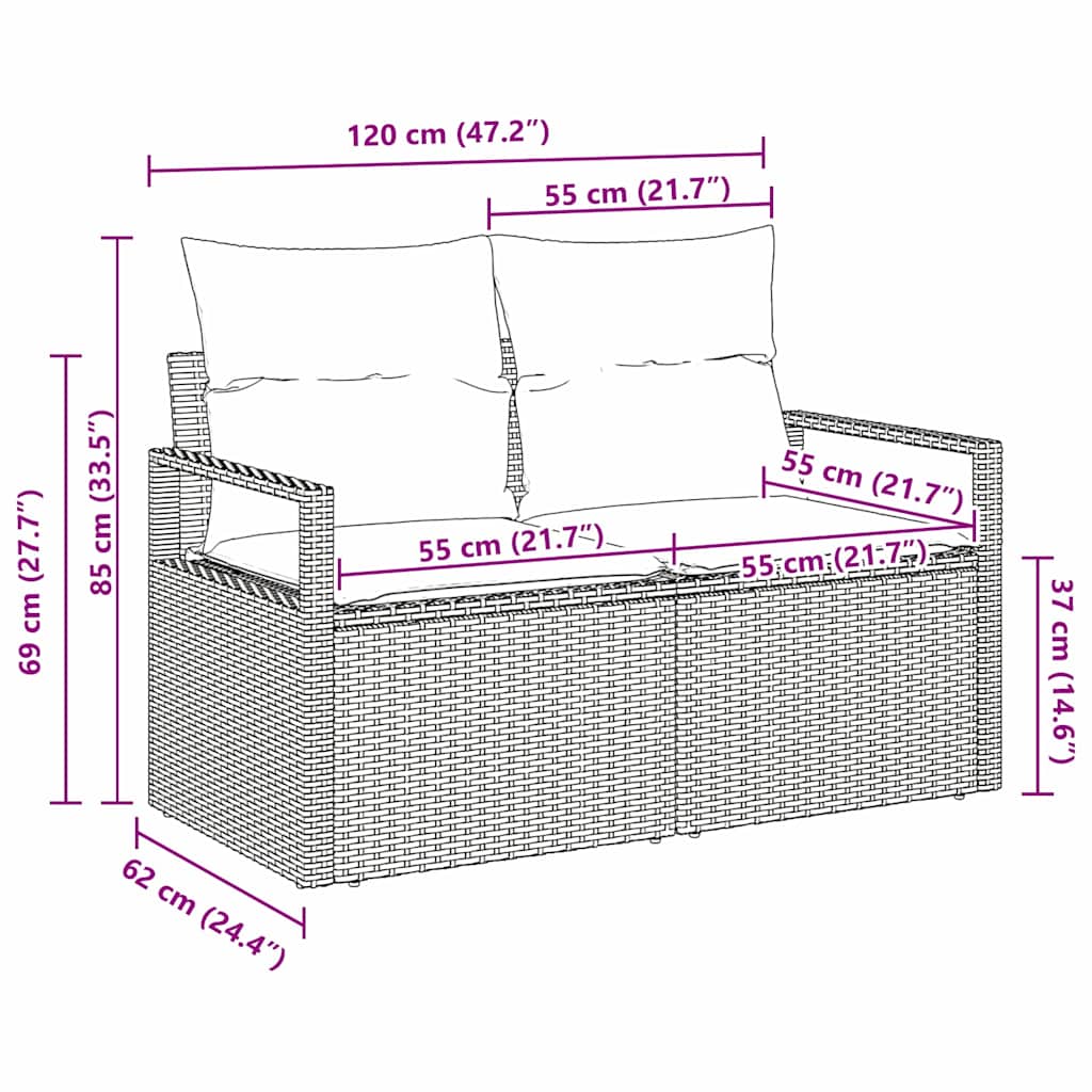 Garden Sofa with Cushion Grey 120 x 62 x 69cm Poly Rattan