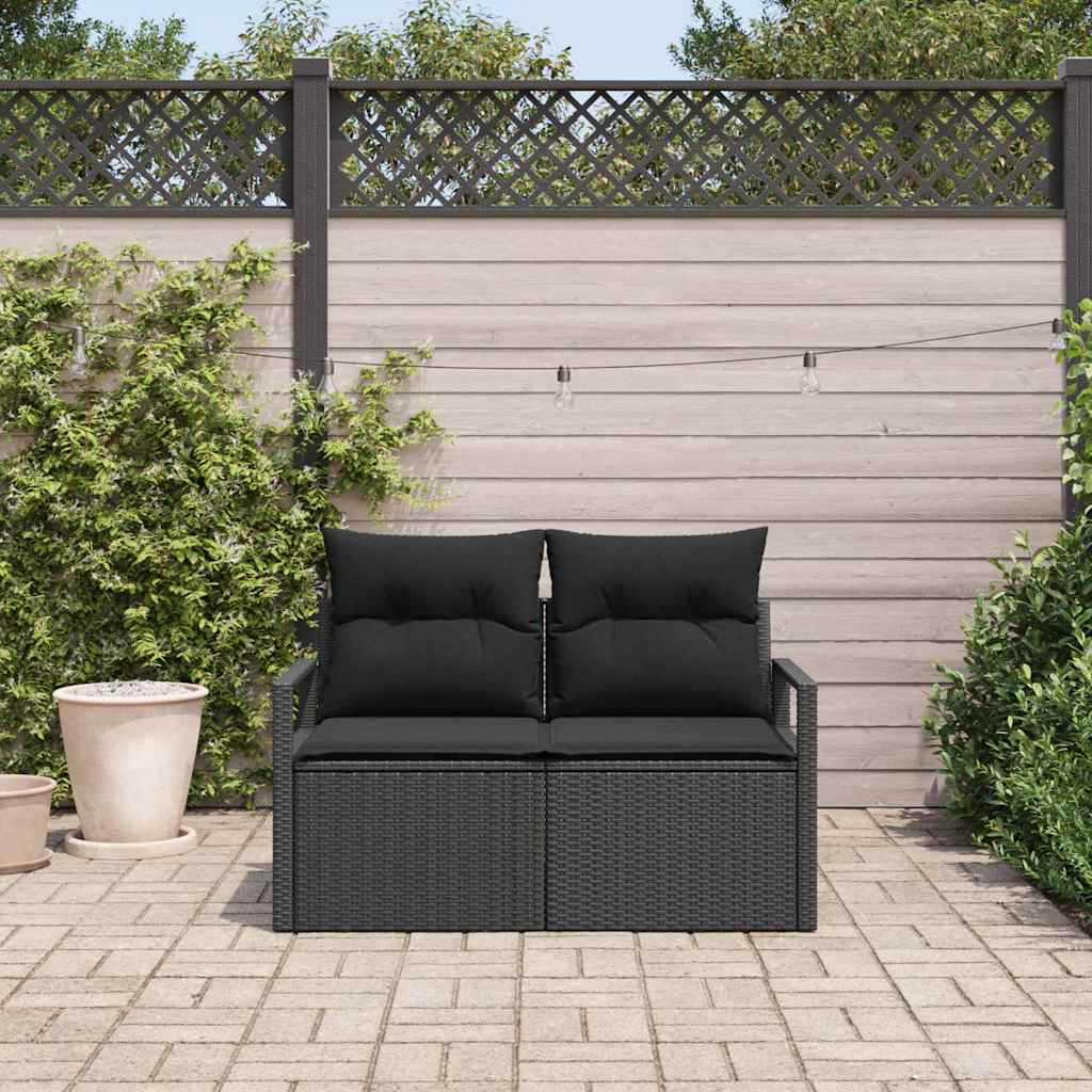 Garden Sofa with Cushion Black 120 x 62 x 69cm Poly Rattan
