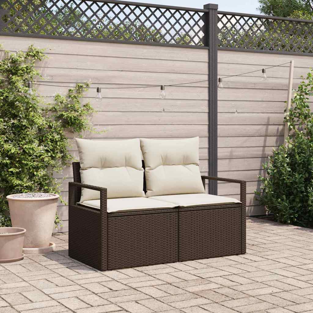 Garden Sofa with Cushion Brown 120 x 62 x 69cm Poly Rattan