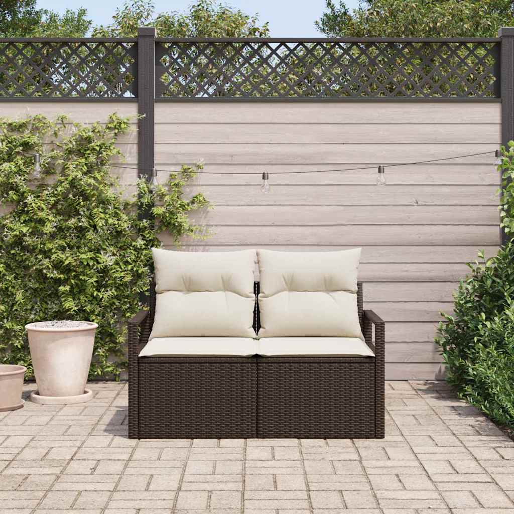 Garden Sofa with Cushion Brown 120 x 62 x 69cm Poly Rattan