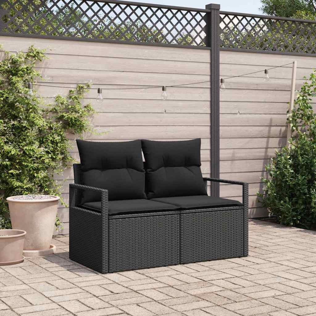 Garden Sofa with Cushion Black 120 x 62 x 69cm Poly Rattan
