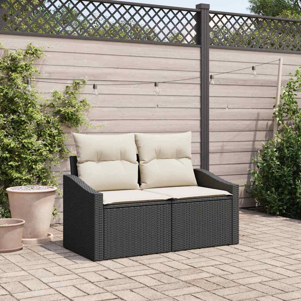 Garden Sofa with Cushion Black 123 x 62 x 69cm Poly Rattan