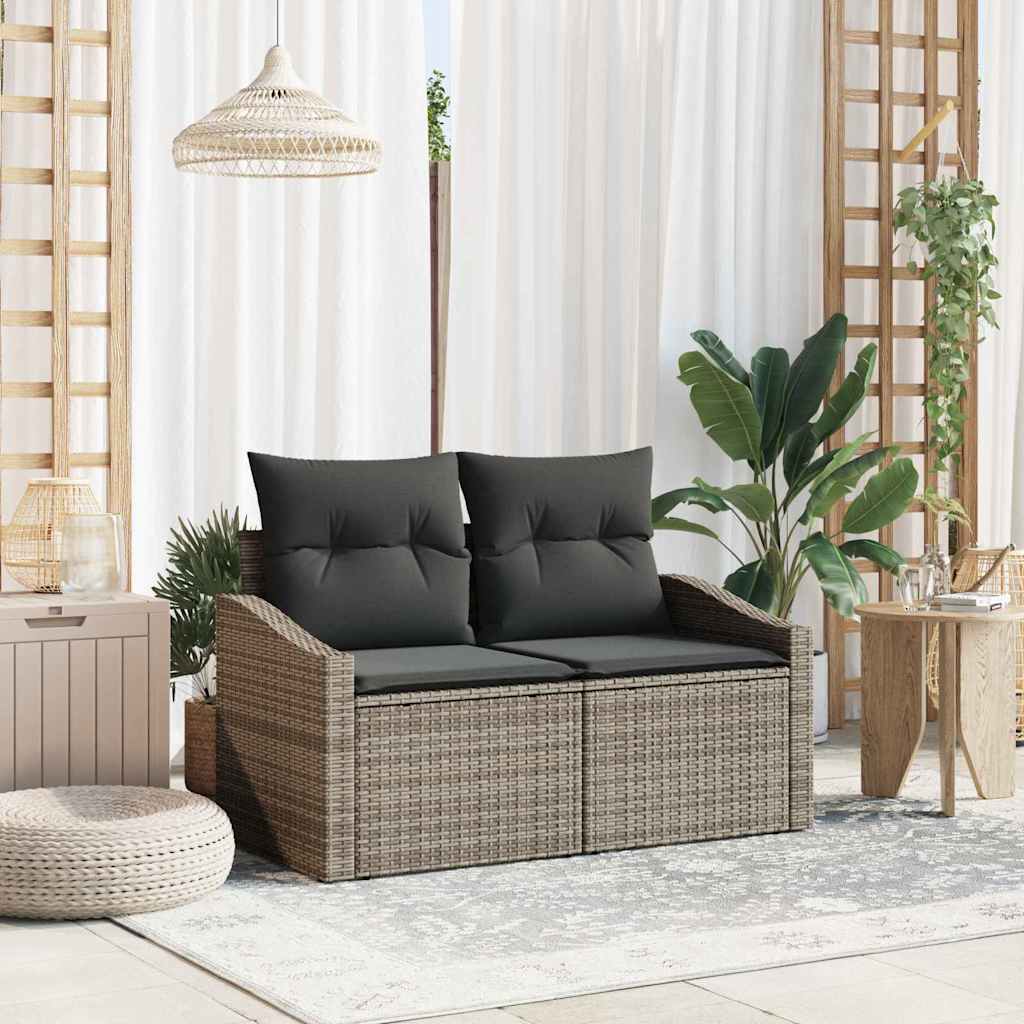 Garden Sofa with Cushion Grey 123 x 62 x 69cm Poly Rattan