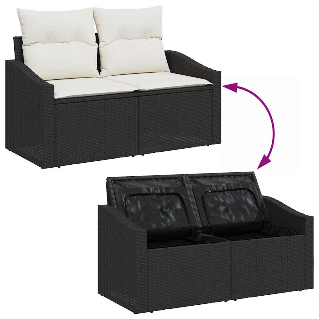 Garden Sofa with Cushion Black 123 x 62 x 69cm Poly Rattan