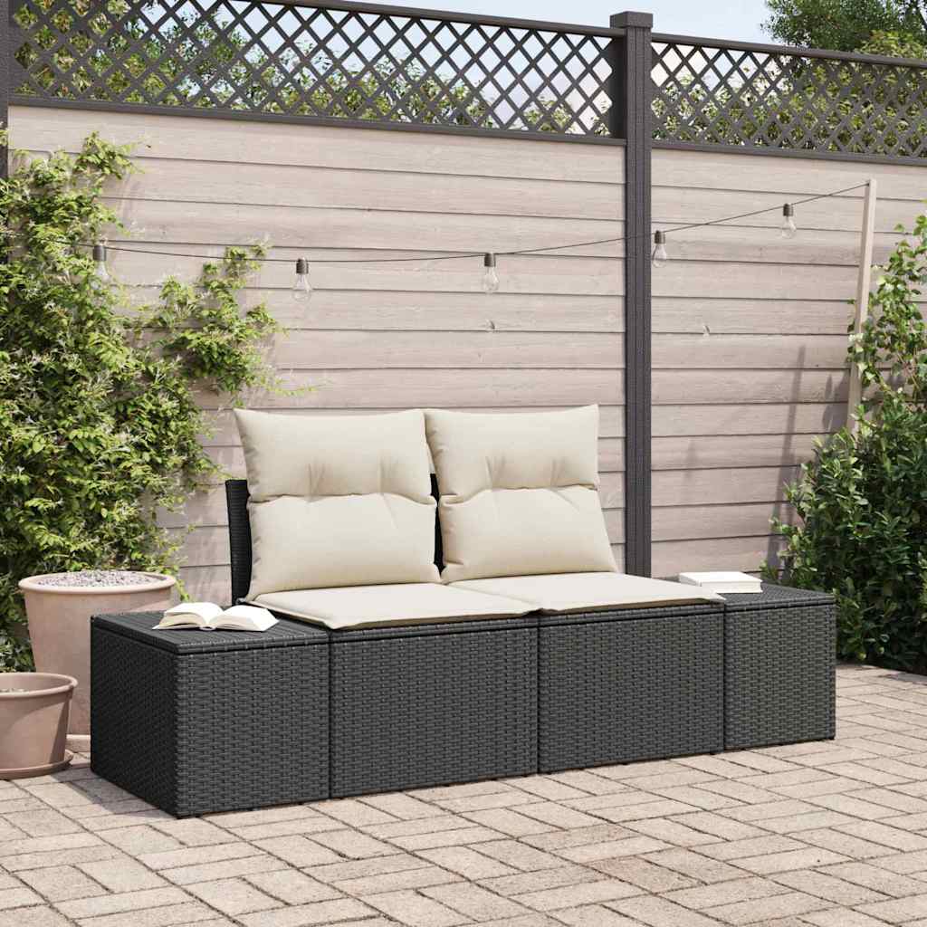 Garden Sofa with Cushion Black 123 x 62 x 69cm Poly Rattan