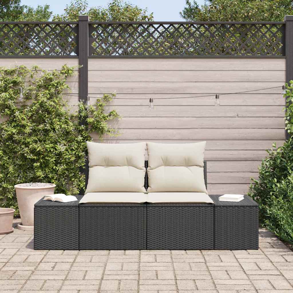 Garden Sofa with Cushion Black 123 x 62 x 69cm Poly Rattan