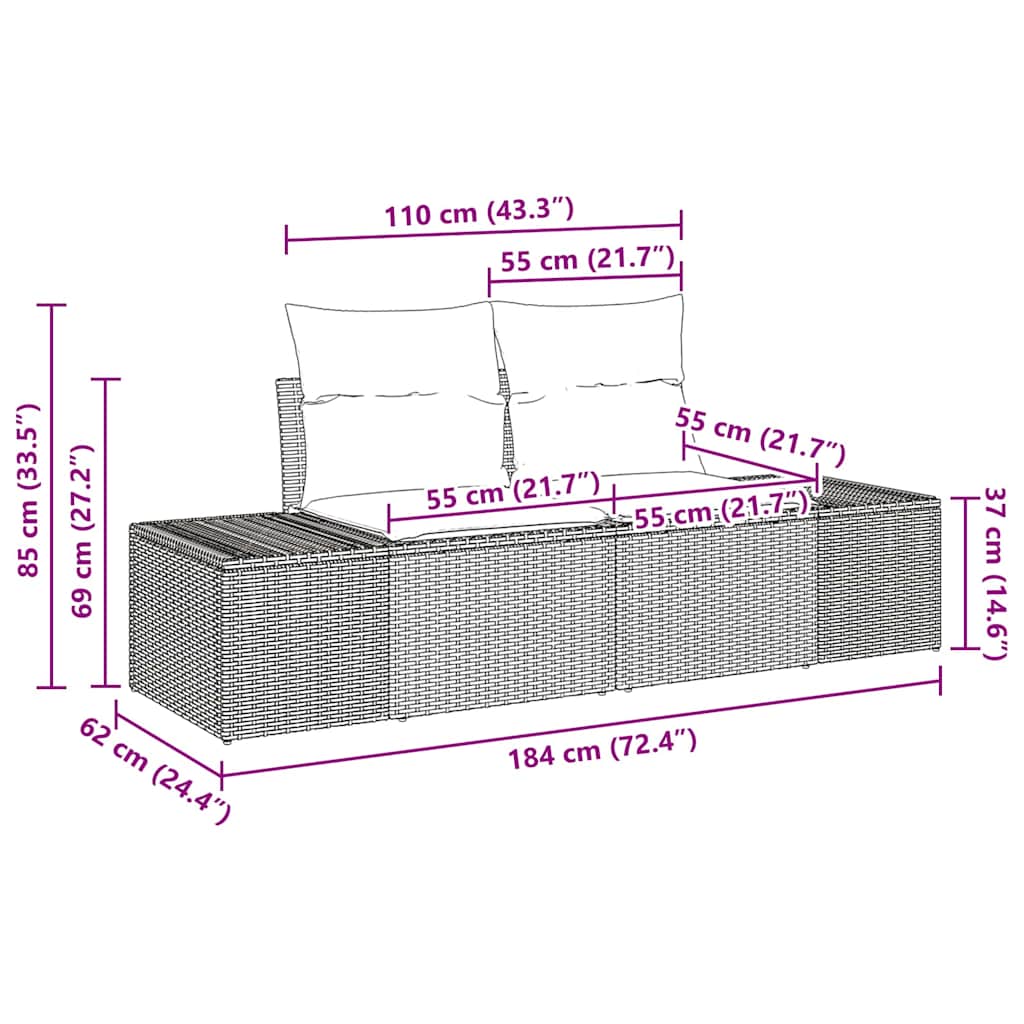 Garden Sofa with Cushion Grey 123 x 62 x 69cm Poly Rattan