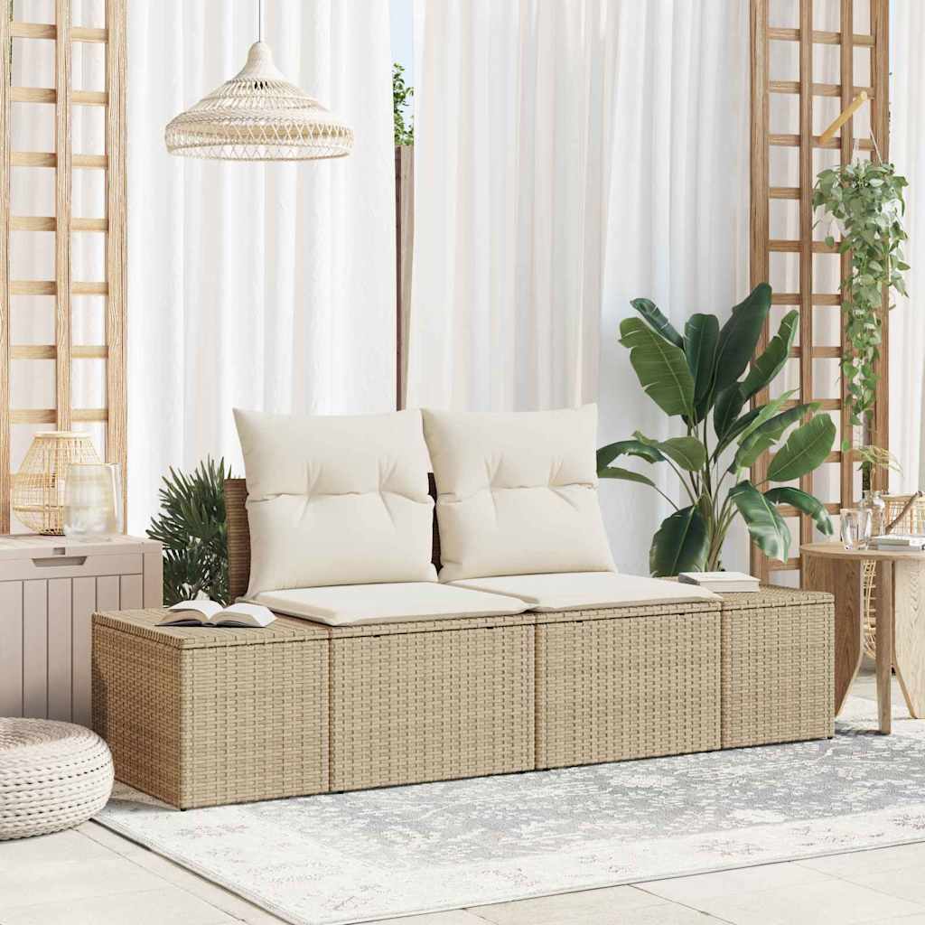 Garden Sofa with Cushion Beige 123 x 62 x 69cm Poly Rattan