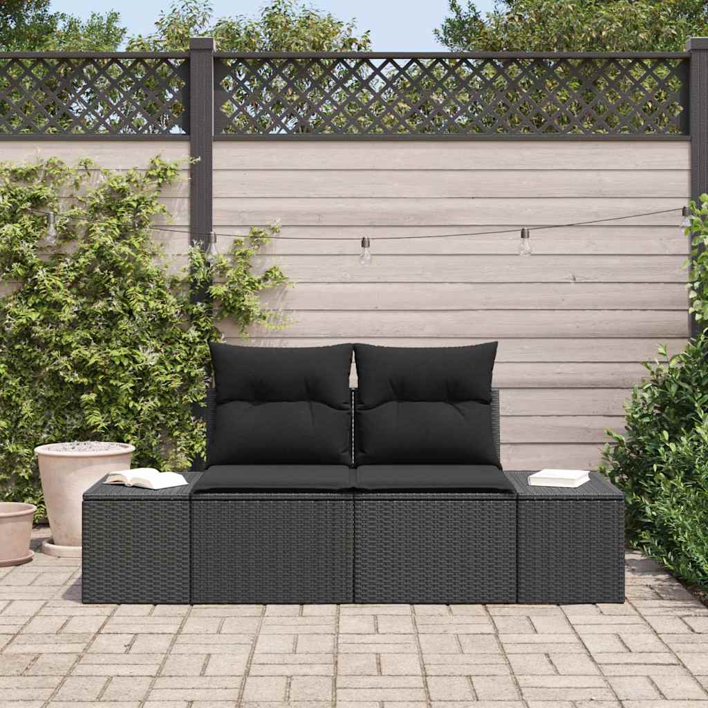 Garden Sofa with Cushion Black 123 x 62 x 69cm Poly Rattan