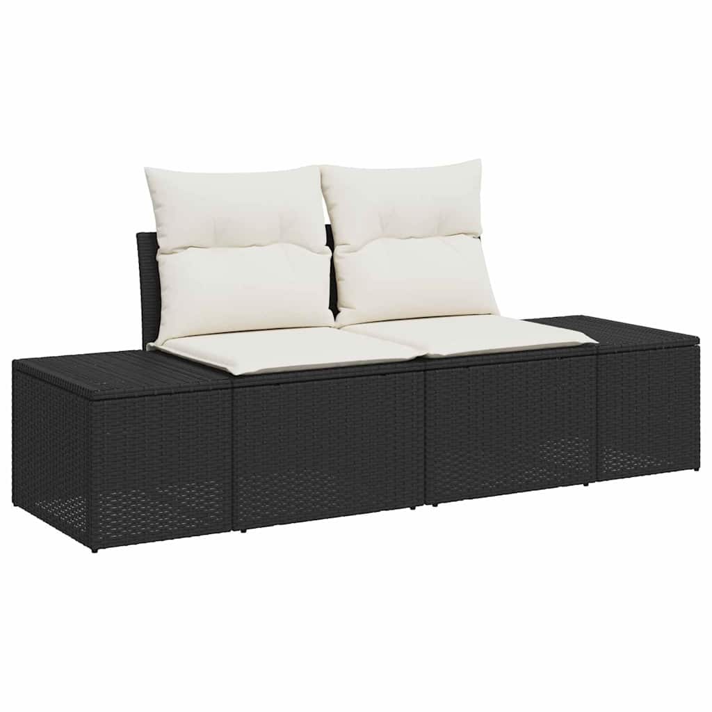 Garden Sofa with Cushion Black 123 x 62 x 69cm Poly Rattan