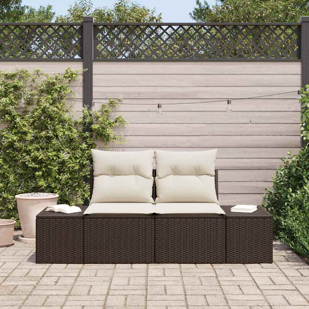 Garden Sofa with Cushion Brown 123 x 62 x 69cm Poly Rattan