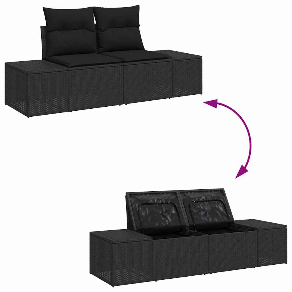 Garden Sofa with Cushion Black 123 x 62 x 69cm Poly Rattan
