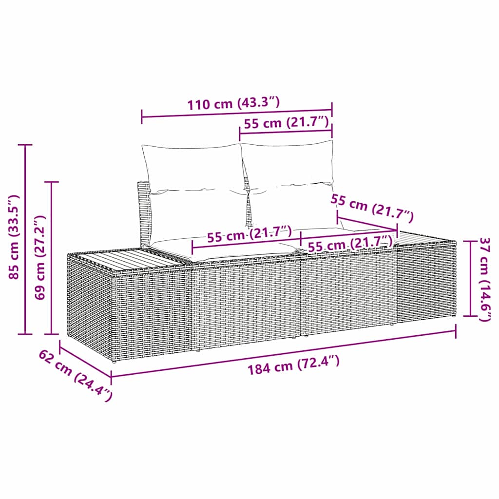 Garden Sofa Grey 184 x 62 x 85cm Poly Rattan
