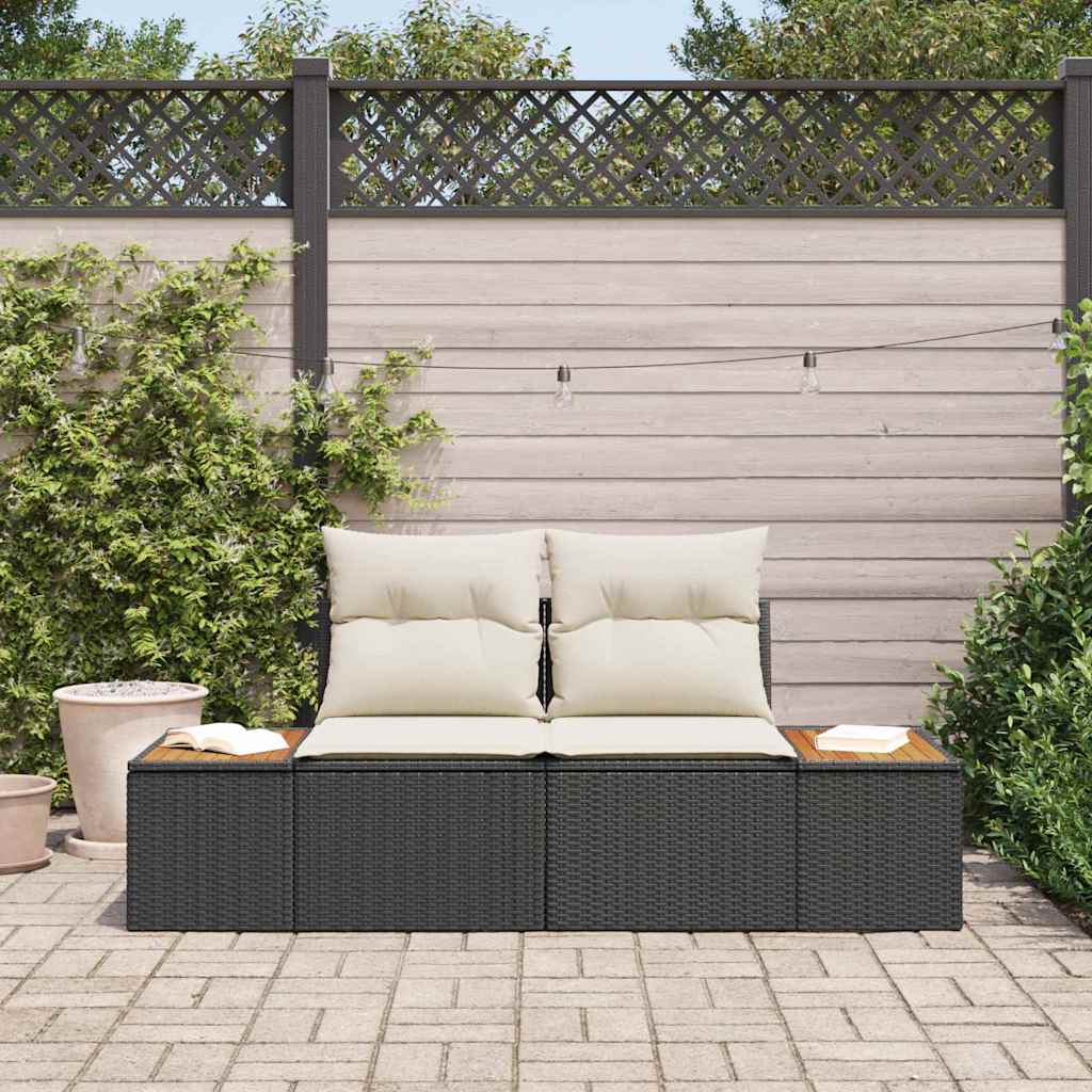 Garden Sofa Black 184 x 62 x 85cm Poly Rattan