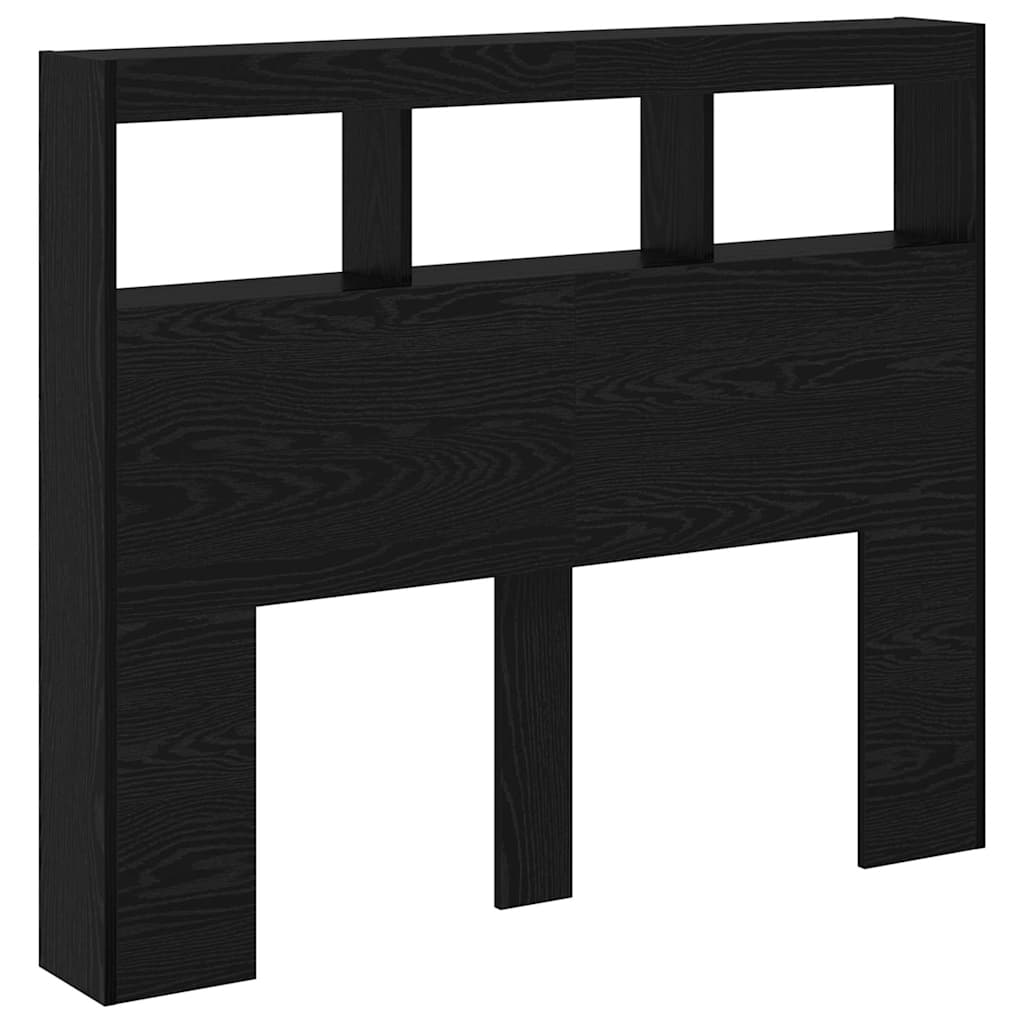 Headboard Cabinet with LED Black oak 122 x 17 x 102 cm