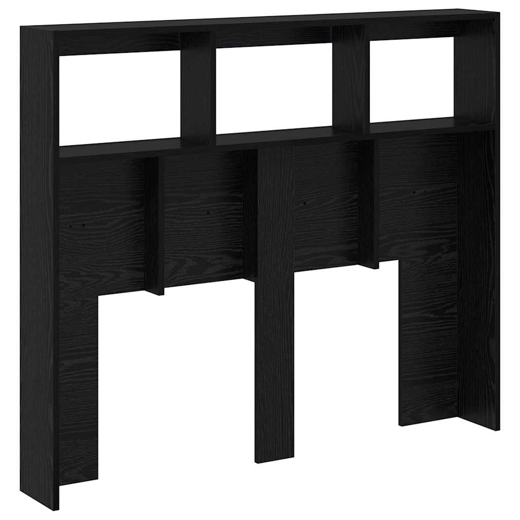 Headboard Cabinet with LED Black oak 122 x 17 x 102 cm