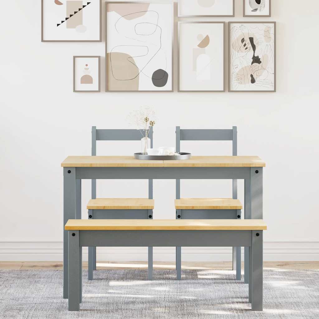 4 Piece Dining Set Panama Grey Solid Wood Pine