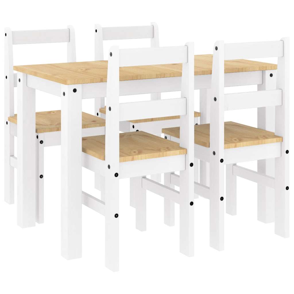 5 Piece Dining Set Panama White Solid Wood Pine