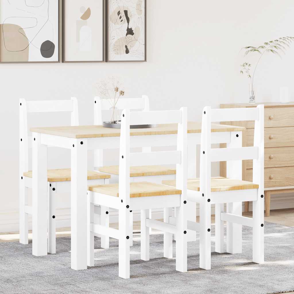 5 Piece Dining Set Panama White Solid Wood Pine