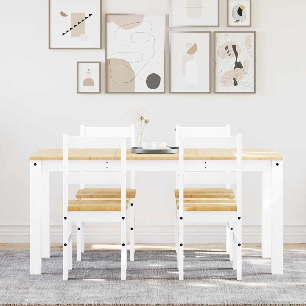 5 Piece Dining Set Panama White Solid Wood Pine