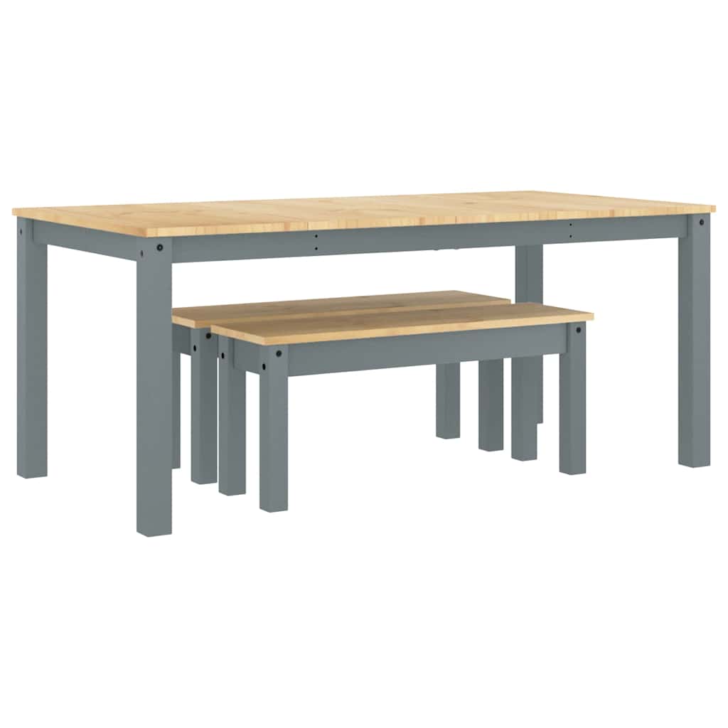 3 Piece Dining Set Panama Grey Solid Wood Pine