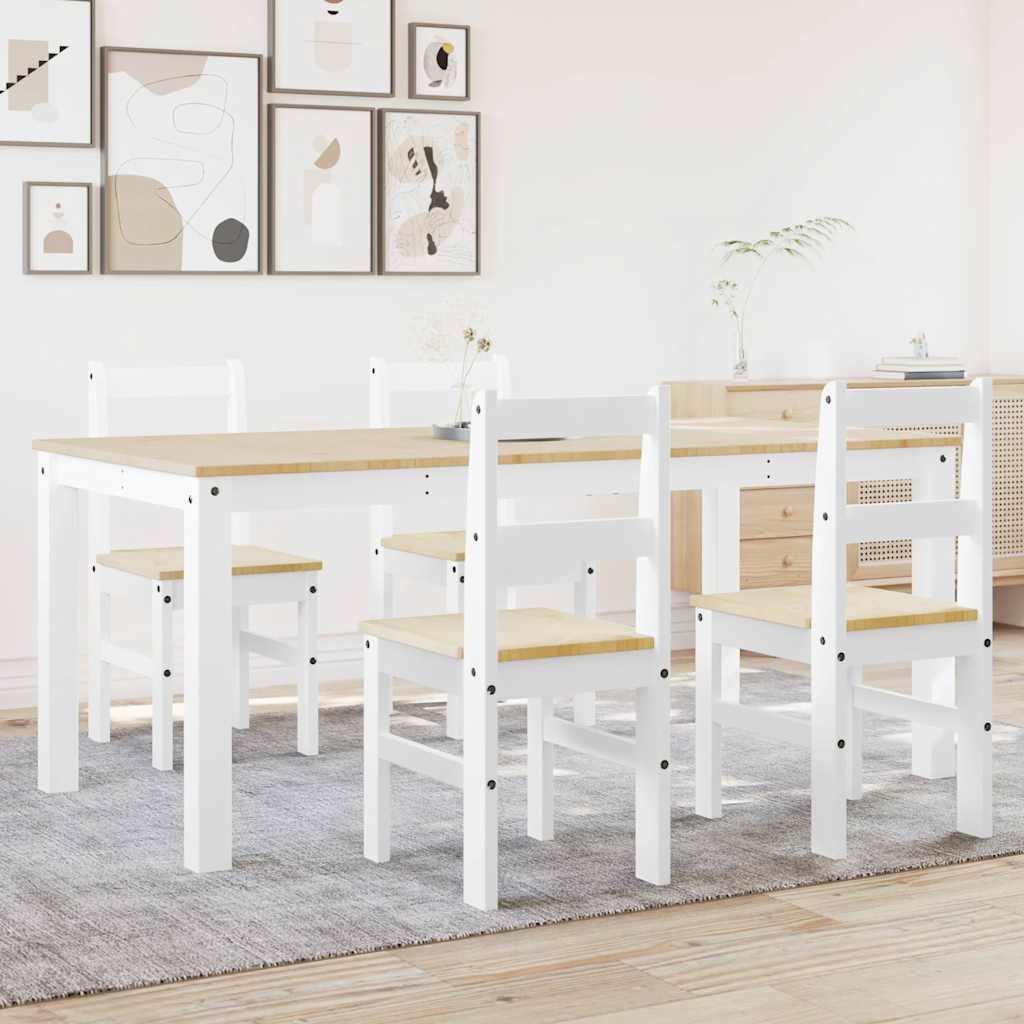 5 Piece Dining Set Panama White Solid Wood Pine
