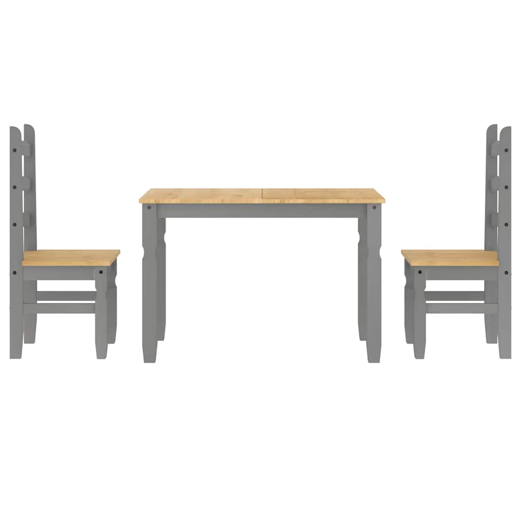 3 Piece Dining Set Panama Grey Solid Wood Pine