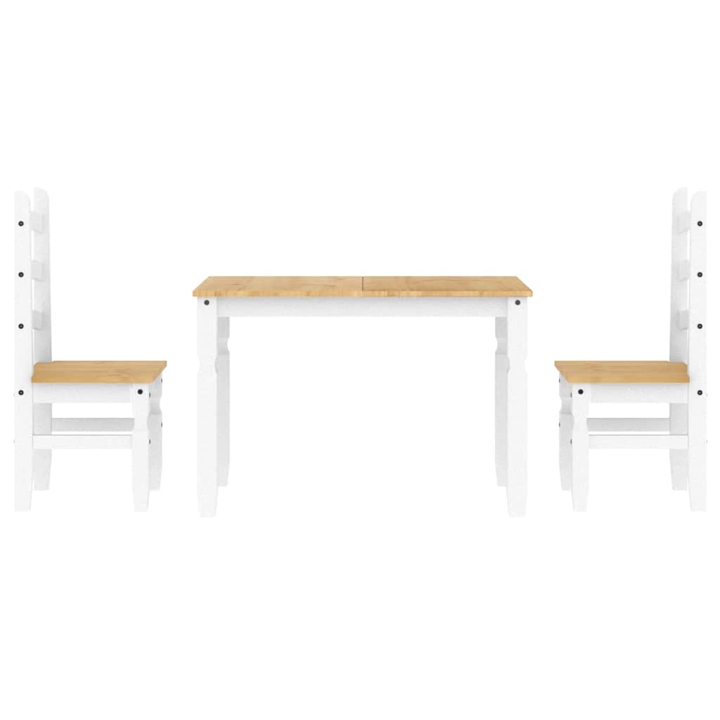 3 Piece Dining Set Panama White Solid Wood Pine
