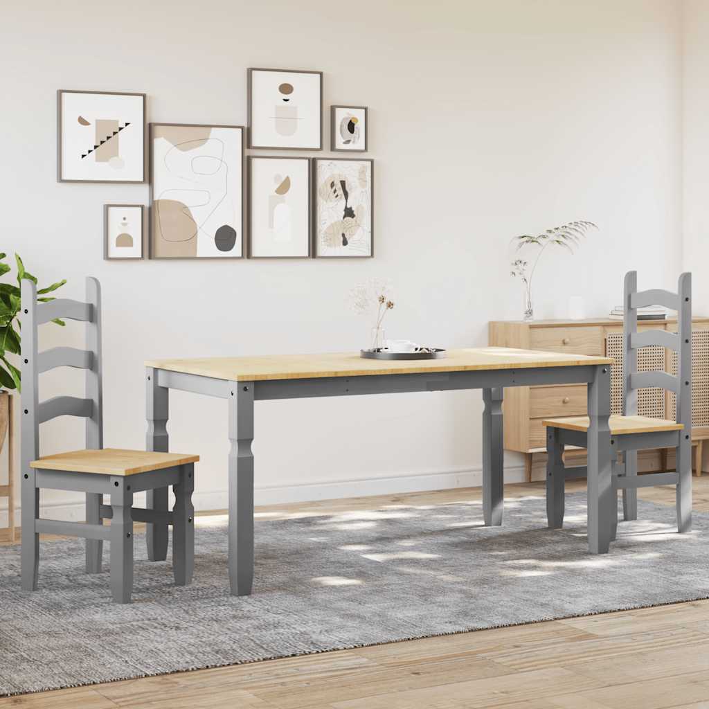 3 Piece Dining Set Panama Grey Solid Wood Pine