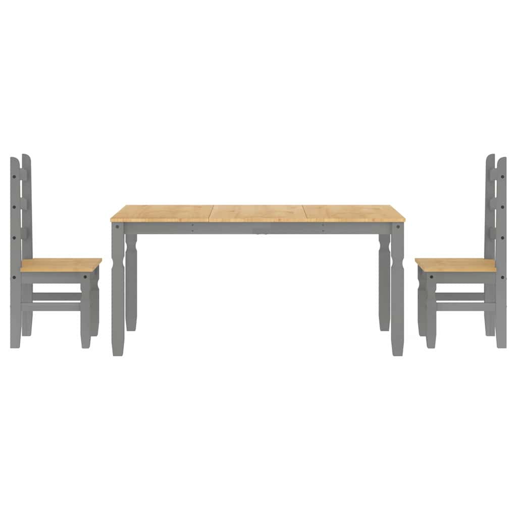 3 Piece Dining Set Panama Grey Solid Wood Pine