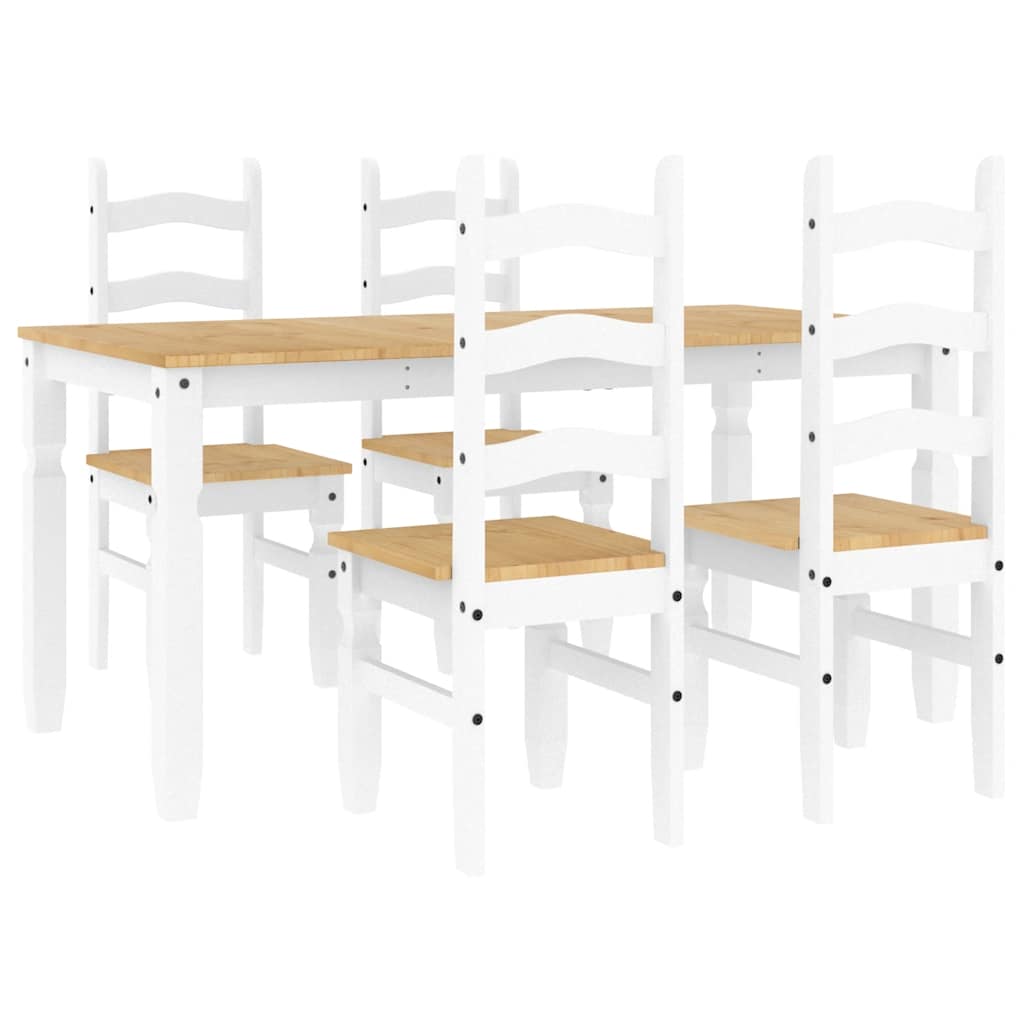 5 Piece Dining Set Panama White Solid Wood Pine