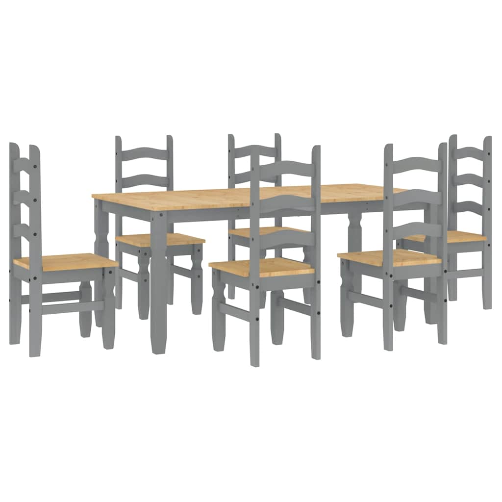 7 Piece Dining Set Panama Grey Solid Wood Pine
