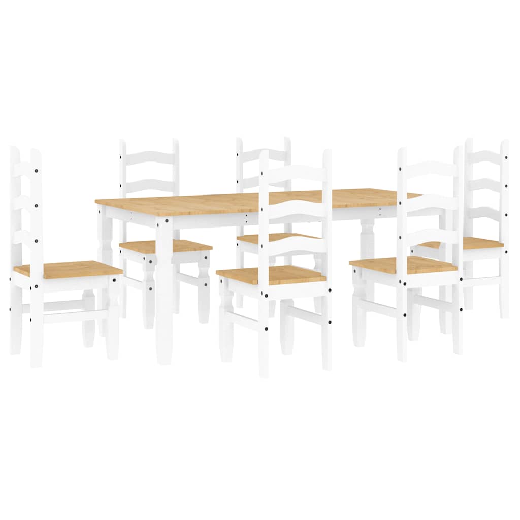7 Piece Dining Set Panama White Solid Wood Pine