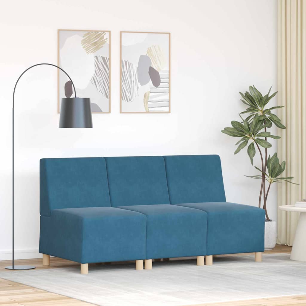 Modular Sofa Unit Armless 3 pcs Blue 55 x 74 x 82 cm Velvet