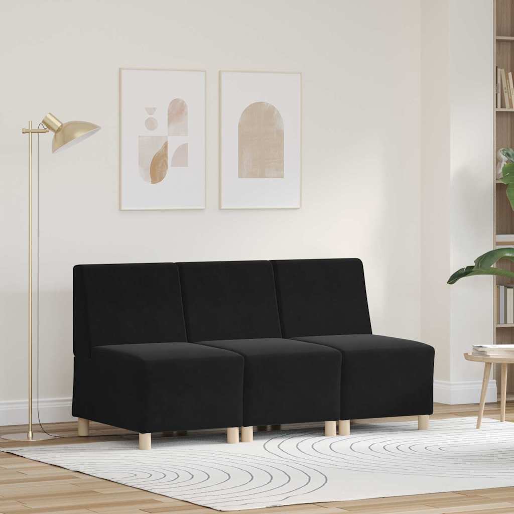 Modular Sofa Unit Armless 3 pcs Black 55 x 74 x 82 cm Velvet