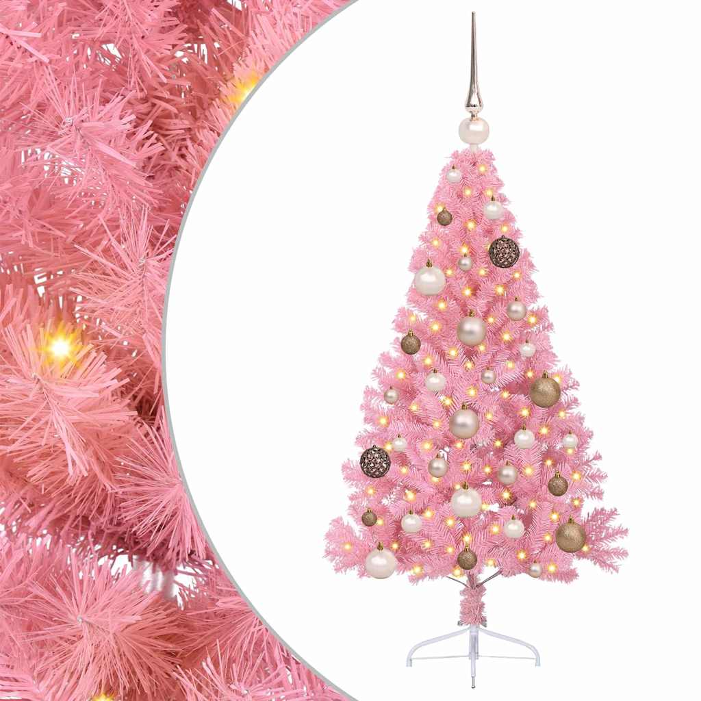 Artificial Pre-lit Christmas Tree with 150 LEDs Pink 120 cm PVC