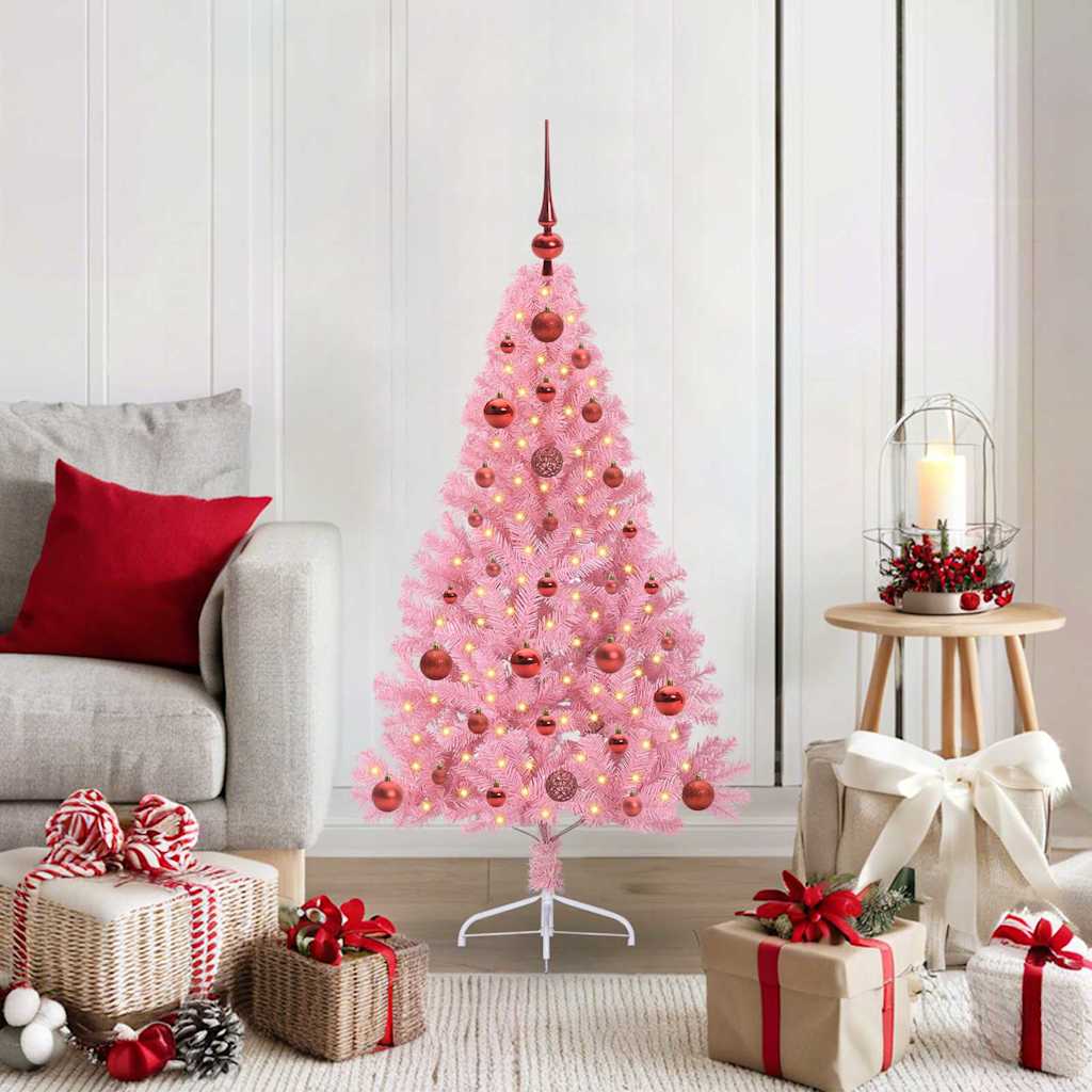 Artificial Pre-lit Christmas Tree with 150 LEDs Pink 120 cm PVC