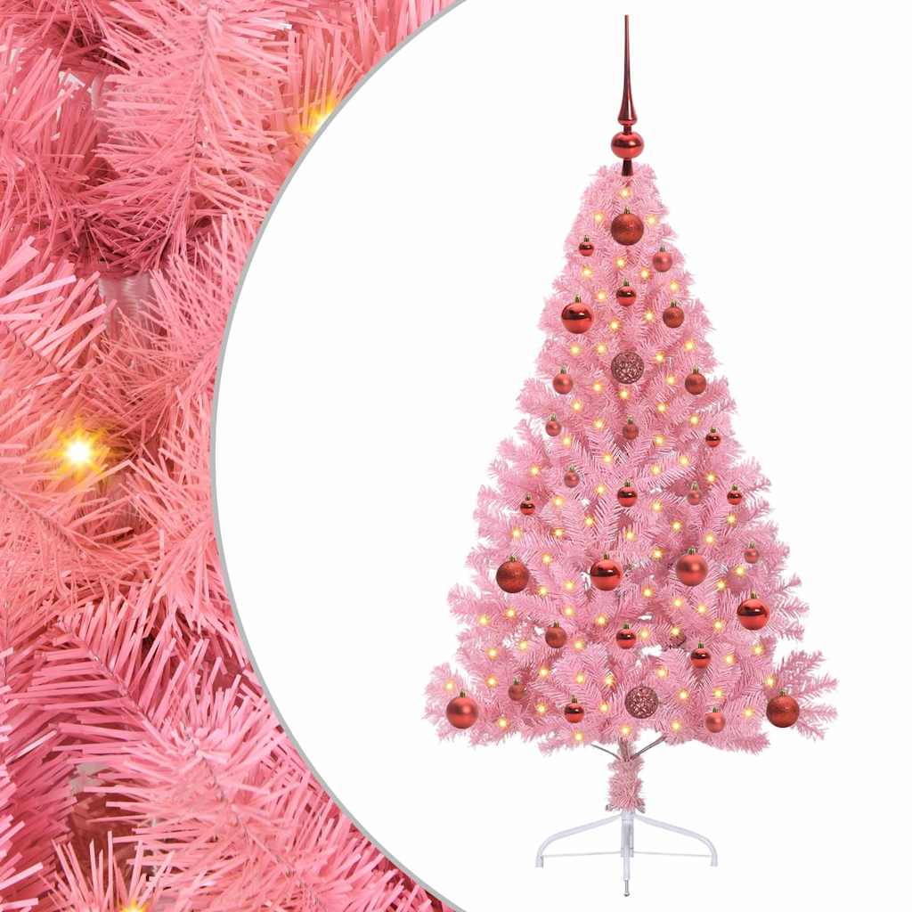 Artificial Pre-lit Christmas Tree with 150 LEDs Pink 120 cm PVC