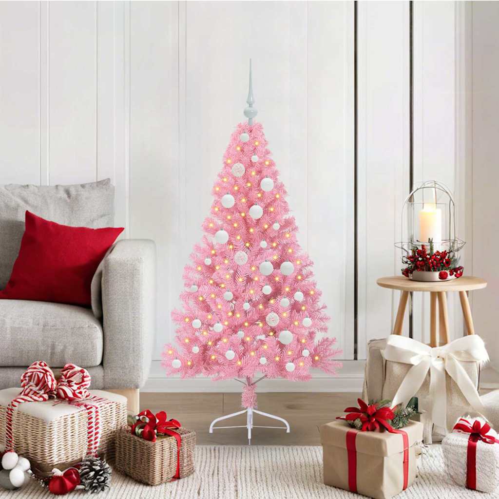 Artificial Pre-lit Christmas Tree with 150 LEDs Pink 120 cm PVC