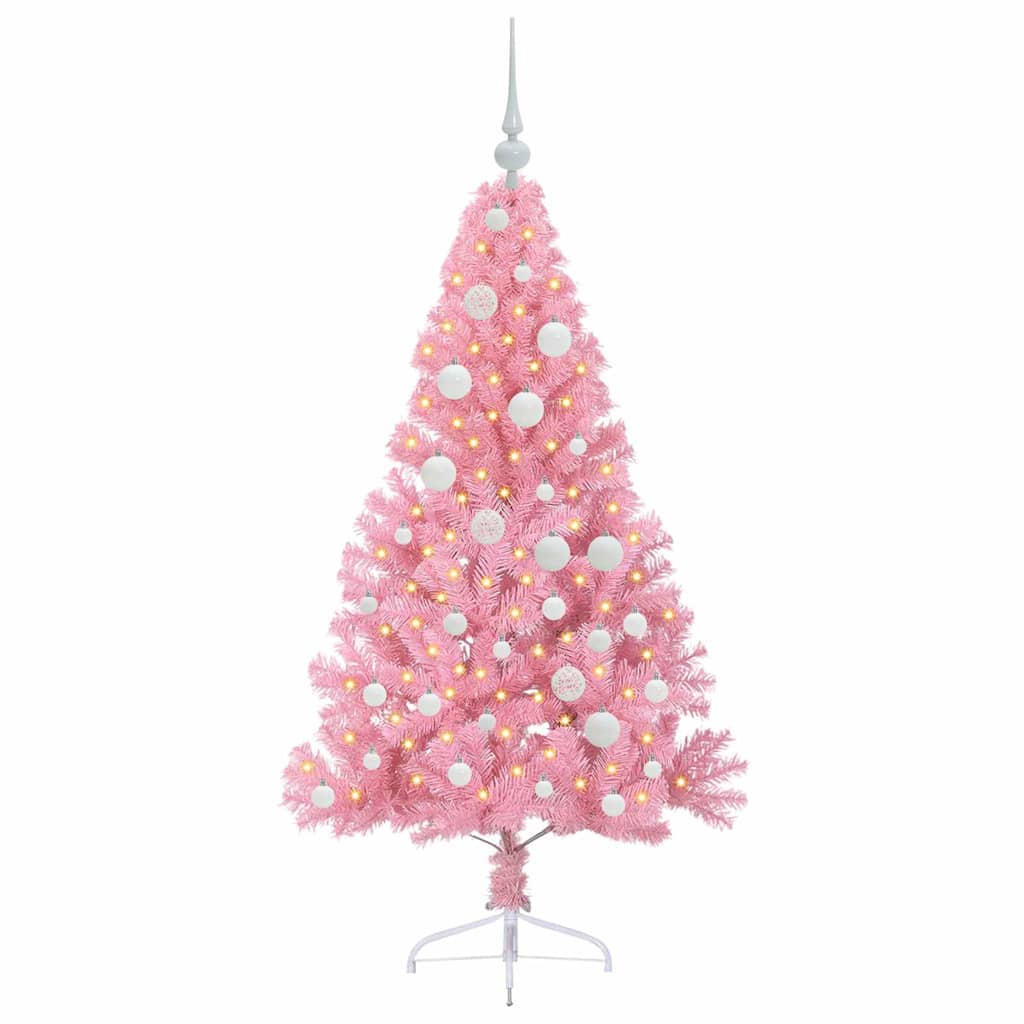Artificial Pre-lit Christmas Tree with 150 LEDs Pink 120 cm PVC