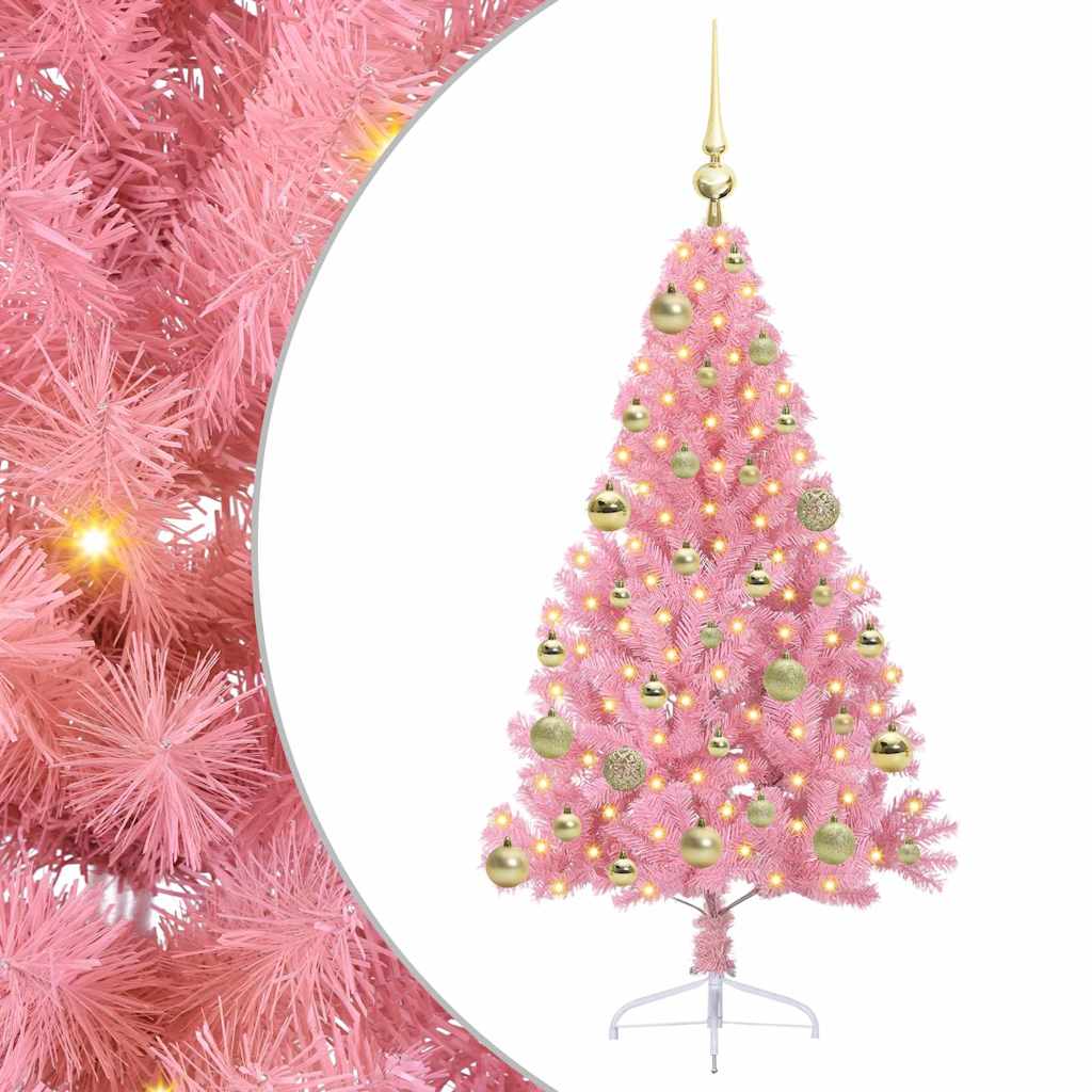 Artificial Pre-lit Christmas Tree with 150 LEDs Pink 120 cm PVC