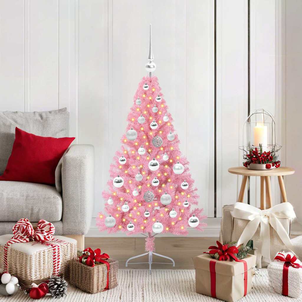Artificial Pre-lit Christmas Tree with 150 LEDs Pink 120 cm PVC