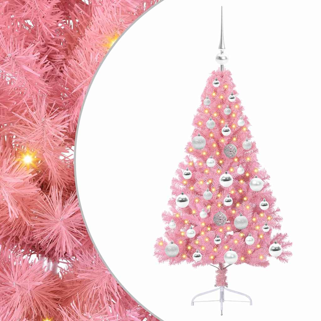 Artificial Pre-lit Christmas Tree with 150 LEDs Pink 120 cm PVC