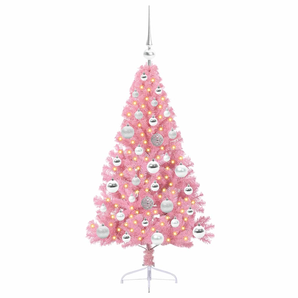 Artificial Pre-lit Christmas Tree with 150 LEDs Pink 120 cm PVC