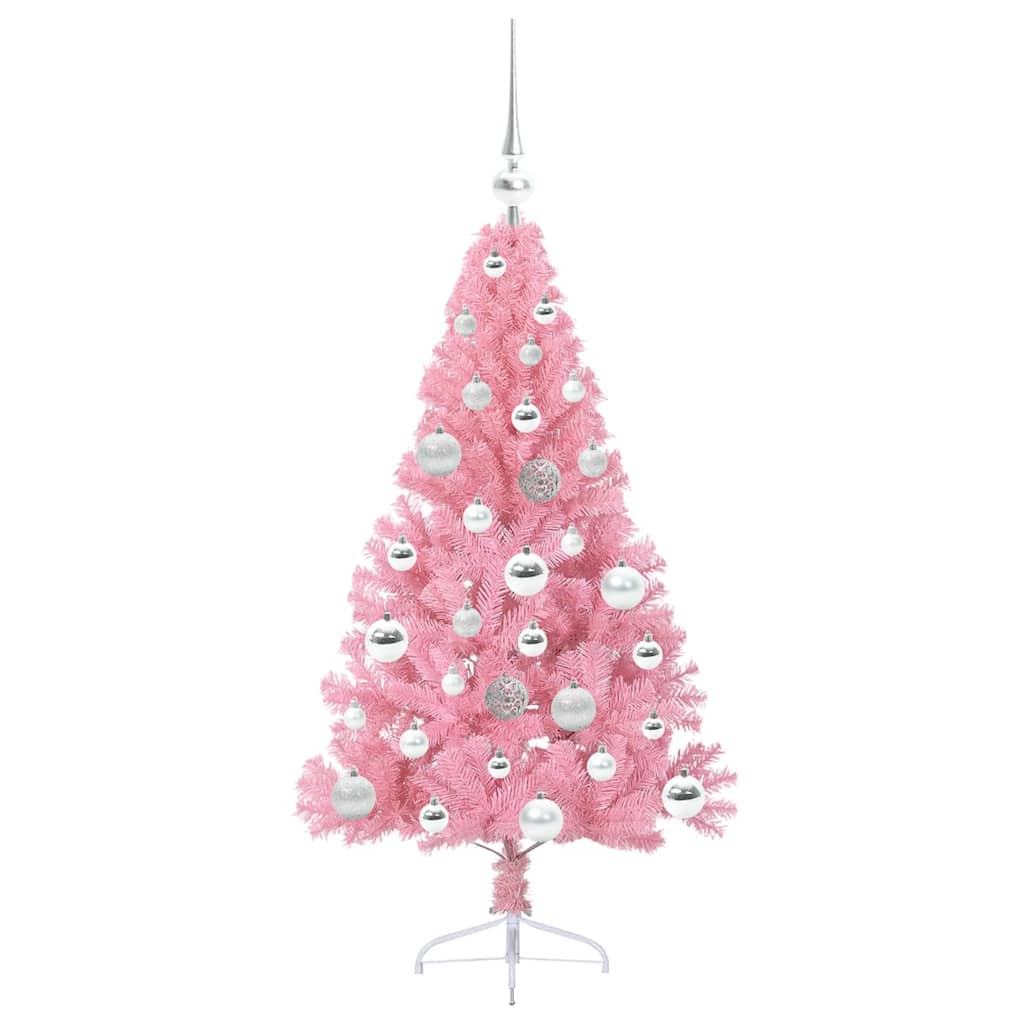 Artificial Pre-lit Christmas Tree with 150 LEDs Pink 120 cm PVC