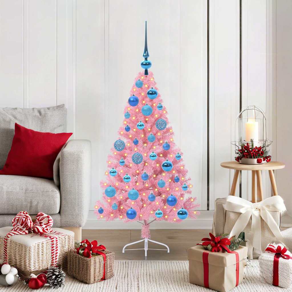 Artificial Pre-lit Christmas Tree with 150 LEDs Pink 120 cm PVC